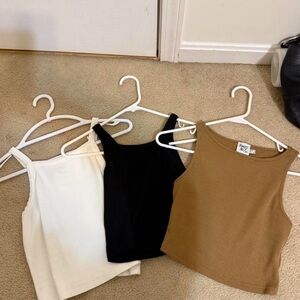 Wild Fable Ribbed Tank Top Trio - White, Black, Brown